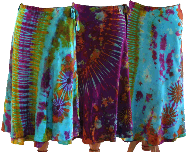 collection of Mudmee tie dye skirts in cotton jersey