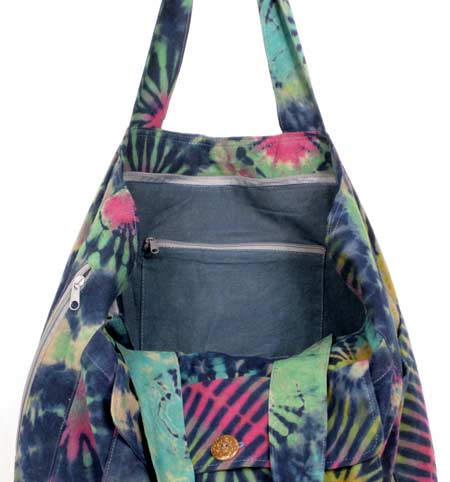 tie-dye tote bag inner zippered compartment