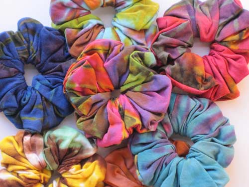 collection of tie-dye scrunchies